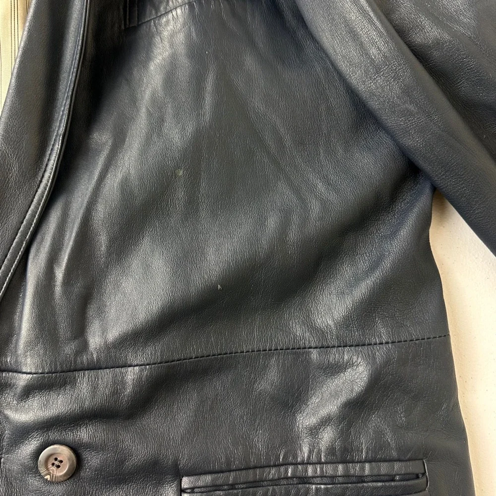 Estival Leather Jacket Mens 42 Tall Navy Blue Double Breasted Blazer Outdoor